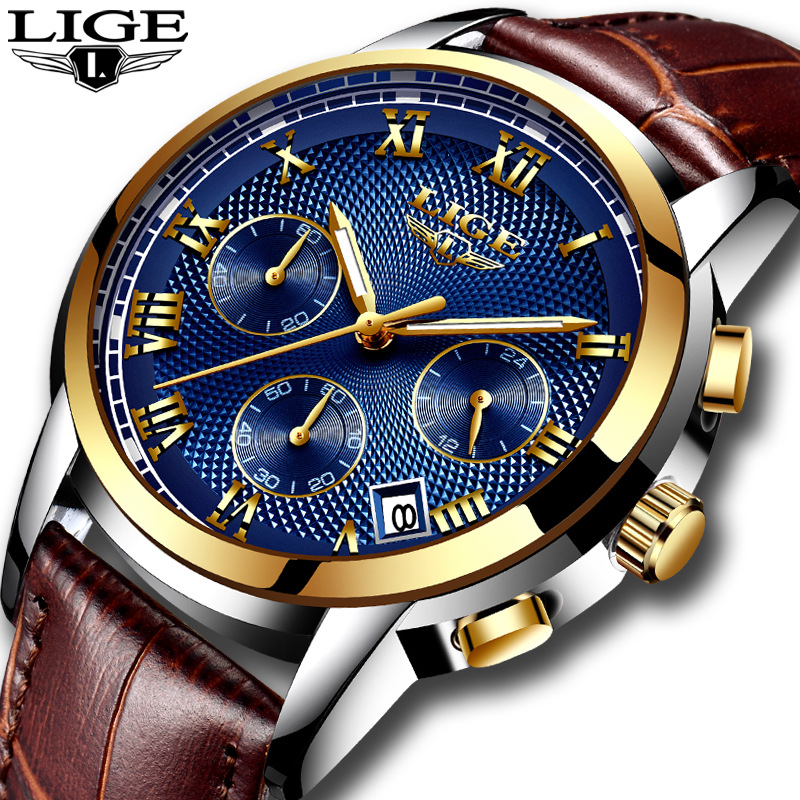 

LIGE LG9849 Calendar Pointer Numbers Sports Business Belt Waterproof Multi-function Corrugated Tempered Glass Surface Watch, Silver