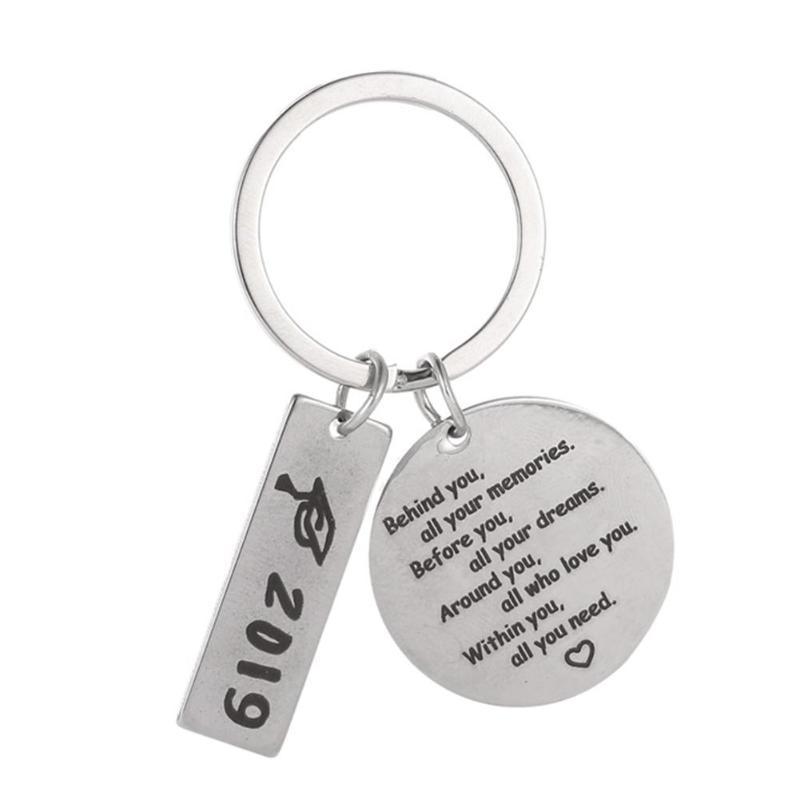 

Keychains Graduation Letters Print Key Chain Round Stainless Steel Keyring For Car Bag Student Chains Women Pendant Jewelry Gift