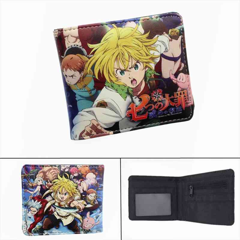 

anime seven deadly sins meliodas pu short wallet p card holder layers boys girls zip coin leather cartoon print purse, Red;black