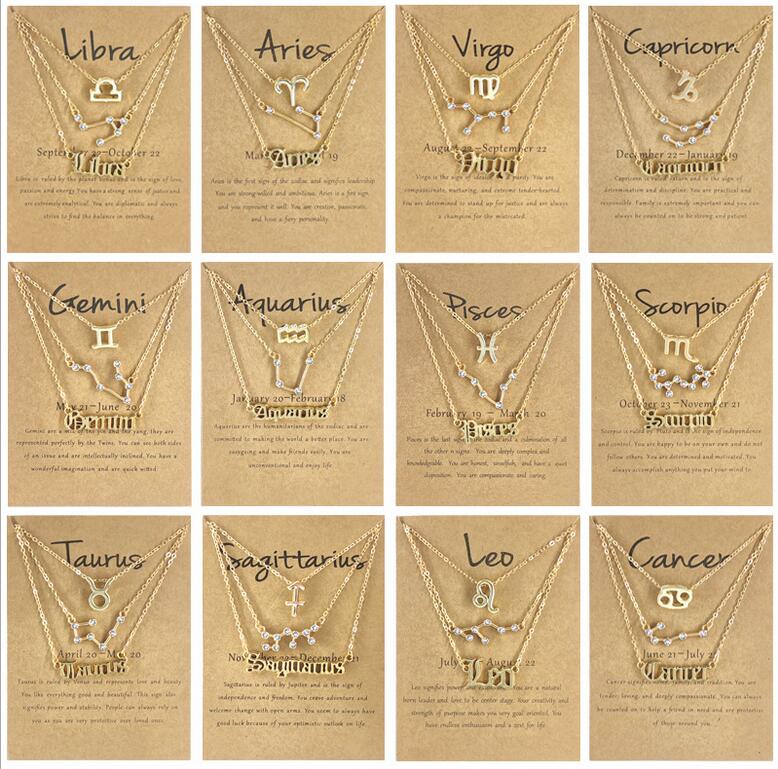 

12 zodiac Necklaces 3pcs/set with Gift card constellation sign Pendant Silver chains Necklace For Men Women Fashion Jewelry
