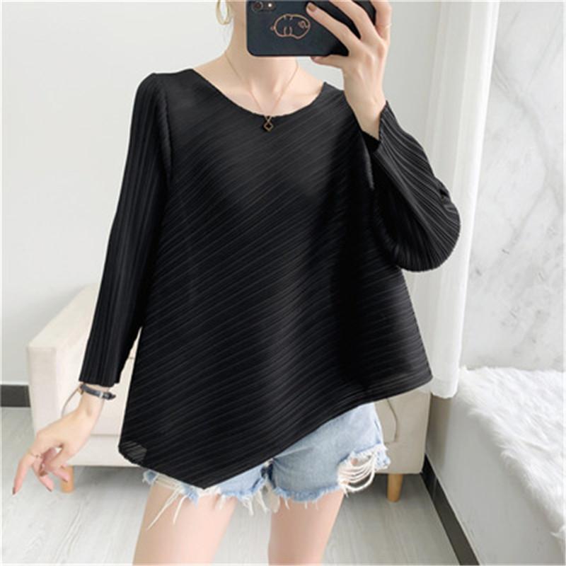 

Miyake Pleated Top Nine-point Sleeve Loose Large Size T-shirt Irregular Clothes Female Fashion Casual Style 2021 Summer Women's