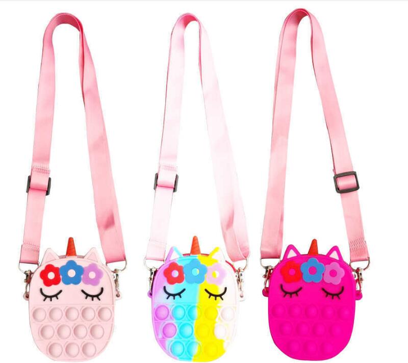 

Outdoor Games Kids Girls Popet Fidget Toy Purses Cartoon Unicorn Flower Crossbody Backpacks Sensory Push Bubble Borad Anti Anxiety Fanny Shoulder Bag