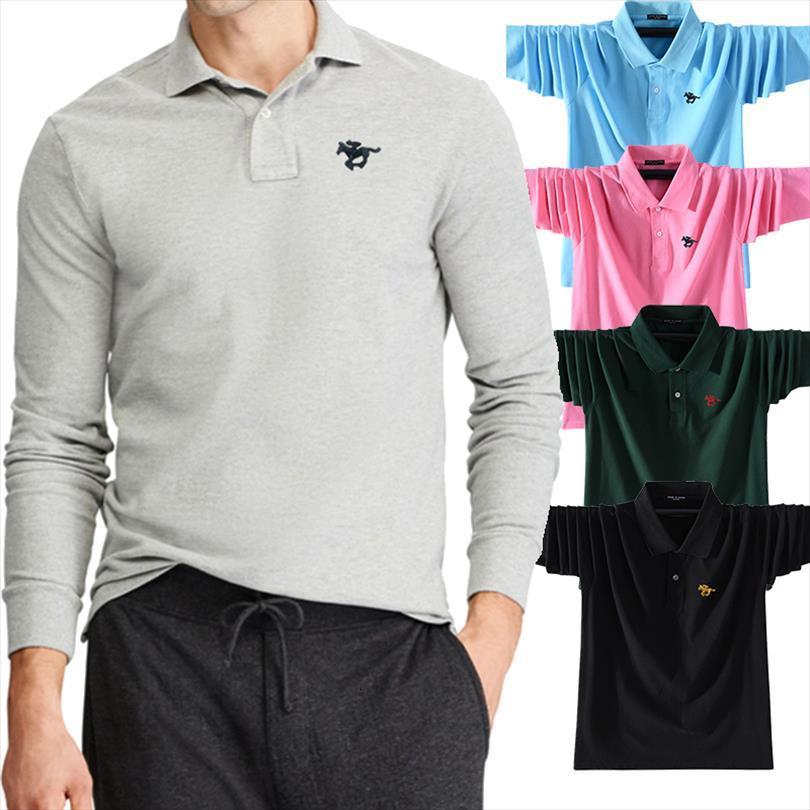 

100% cotton autumn men polo long sleeve embroidery horse shirt casual brand polos homme fashion clothing label s 5xl, White;black