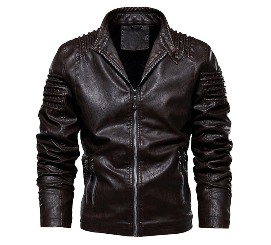 

Men's Jackets 2021 Autumn And Winter European American Fashion Simple Basic Zipper Brand Motorcycle Leather Jacket, Black;brown