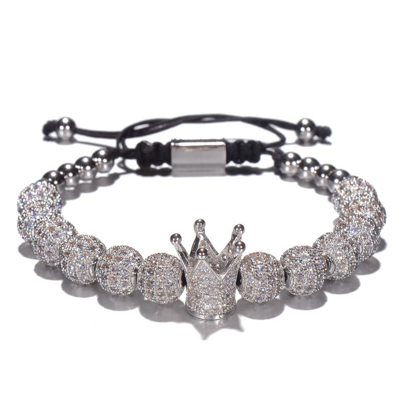 

New Zircon Bracelets Men Jewelry CZ Imperial Crown Charm 8mm Micro Pave CZ Round Braided Macrame Bracelet Pulseira FemininaBracelets