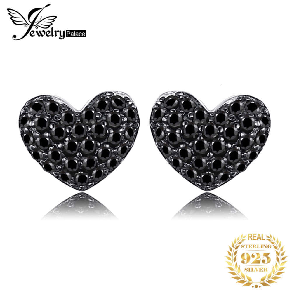 

Designer original JewelryPalace Love Heart Black Spinel 925 Sterling Silver Stud Earrings for Women Fashion Statement Gemstone, Golden