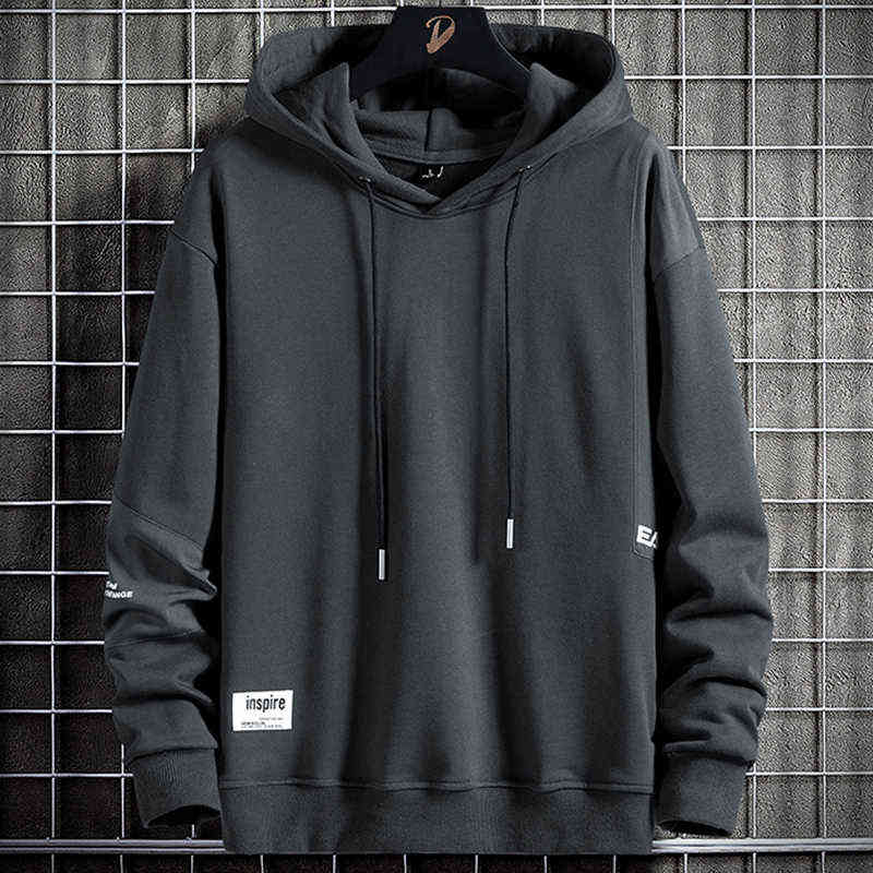 Marque Black Grey Basic Sweat à capuche Hommes Streetwear Lettre Hip Hop Pull Sweatshirts Mâle Overiszed Coton Sweats à capuche Grande Taille 211