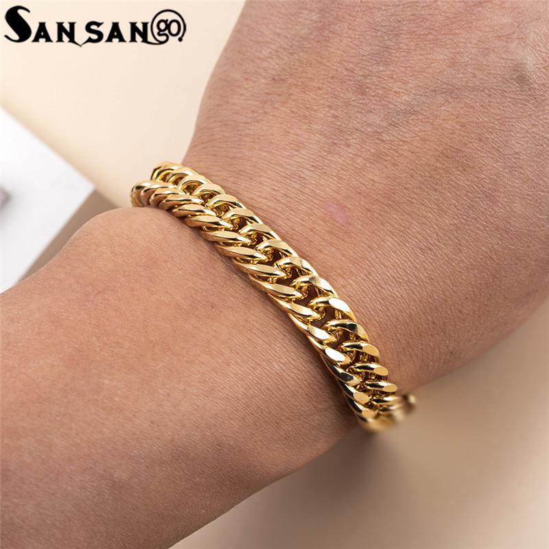 

Link, Chain Gold Color Cuban Link Bracelet Copper Men Trendy Jewelry Gifts, Black