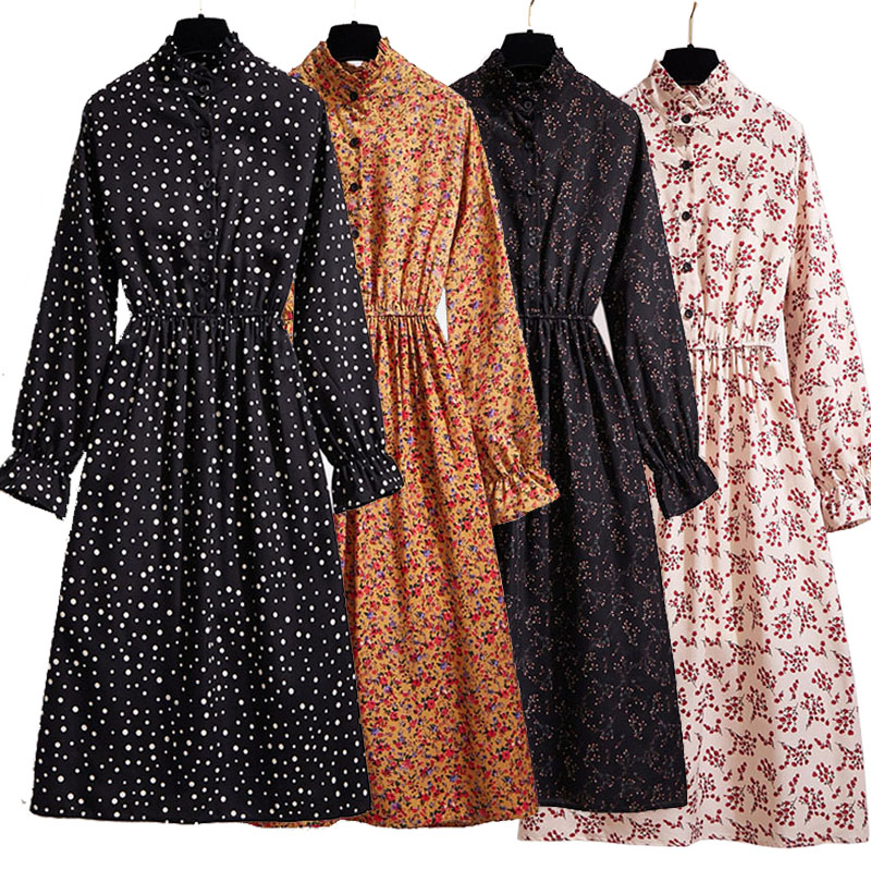 

Black Vintage Polka Dot Winter Dress Women Plus Size Autumn Elegant Long Sleeve Midi Office Party Dress Vestidos, 1240-002