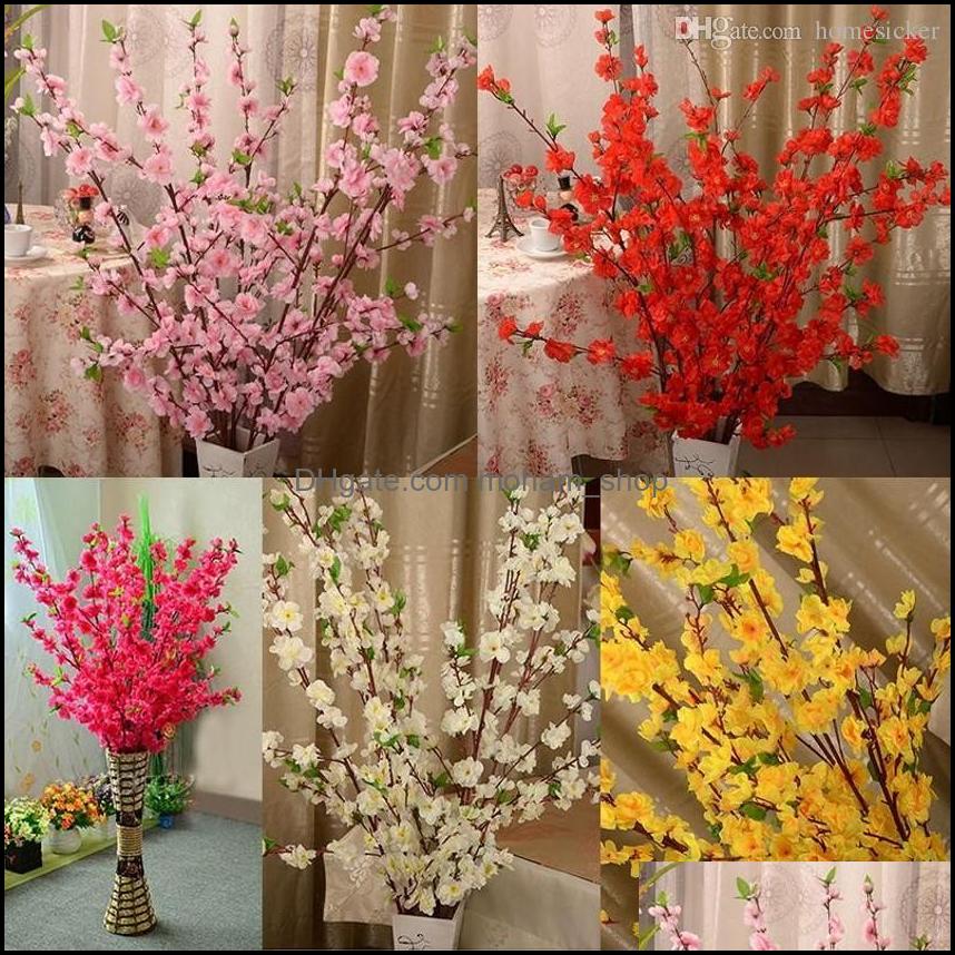 

Decorative Flowers Wreaths 65Cm Long Artificial Cherry Spring Plum Peach Blossom Branch Silk Flower Tree For Wedding Pa, Rose red