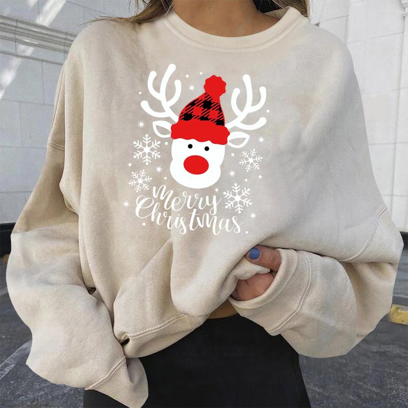 

Women's Hoodies & Sweatshirts Winter Warm Womens Sweatshirt Christmas Deer Letter Printed Long Sleeve Pullovers Teen Girls Casual Clothes Su, Black