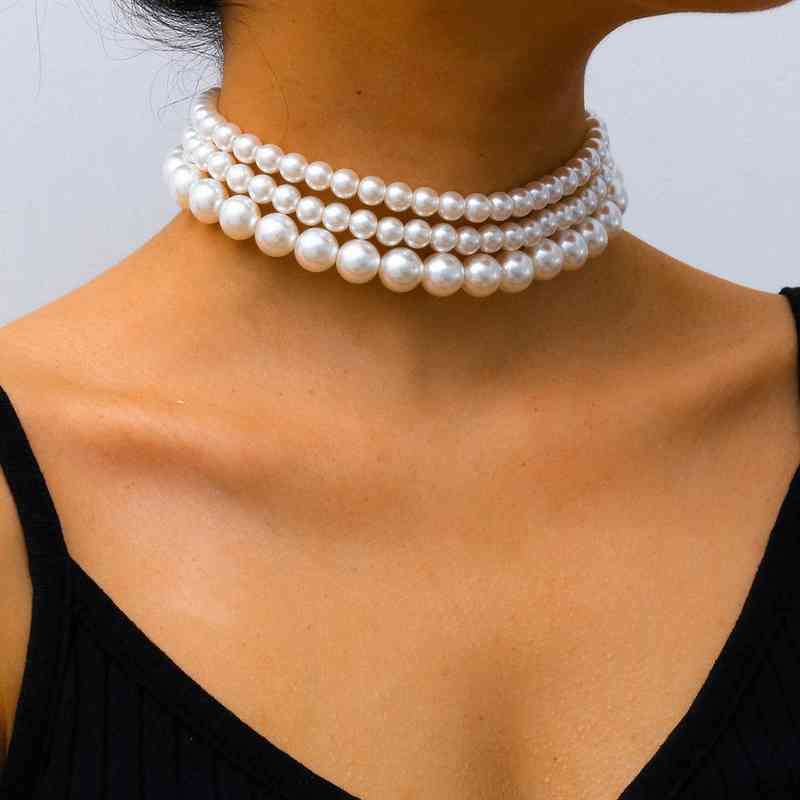 

Fashion Imitation Pearl Necklace Women Triple Layer 10mm Suitable for Women Neck