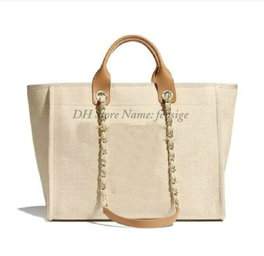 

Deauville Pearl Tote Designer Denim Shopping Bag Ecru Large Cream Beige Canvas Leather Chains Handbag Brand Luxurys Womens bags Oversize Wal