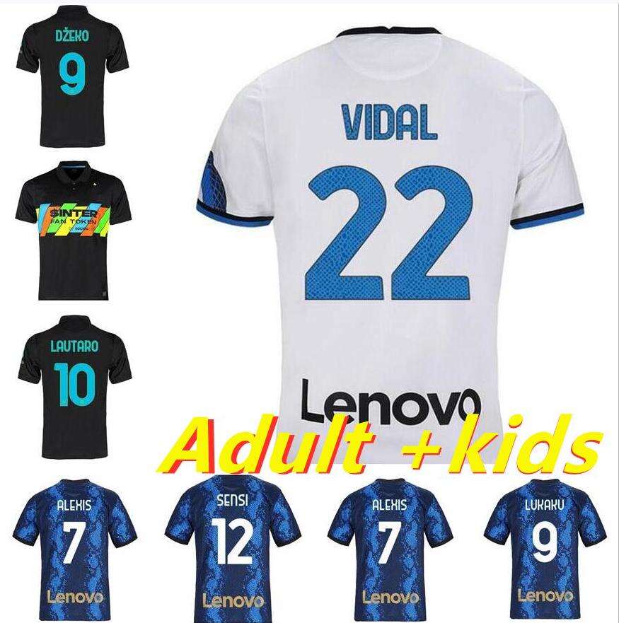 

21 22 LUKAKU LAUTARO soccer jerseys INTER SKRINIAR DE VRIJ VIDAL BARELLA ERIKSEN football shirt set 2021 2022 HAKIMI GAGLIARDINI men kids kit uniform, Black;yellow