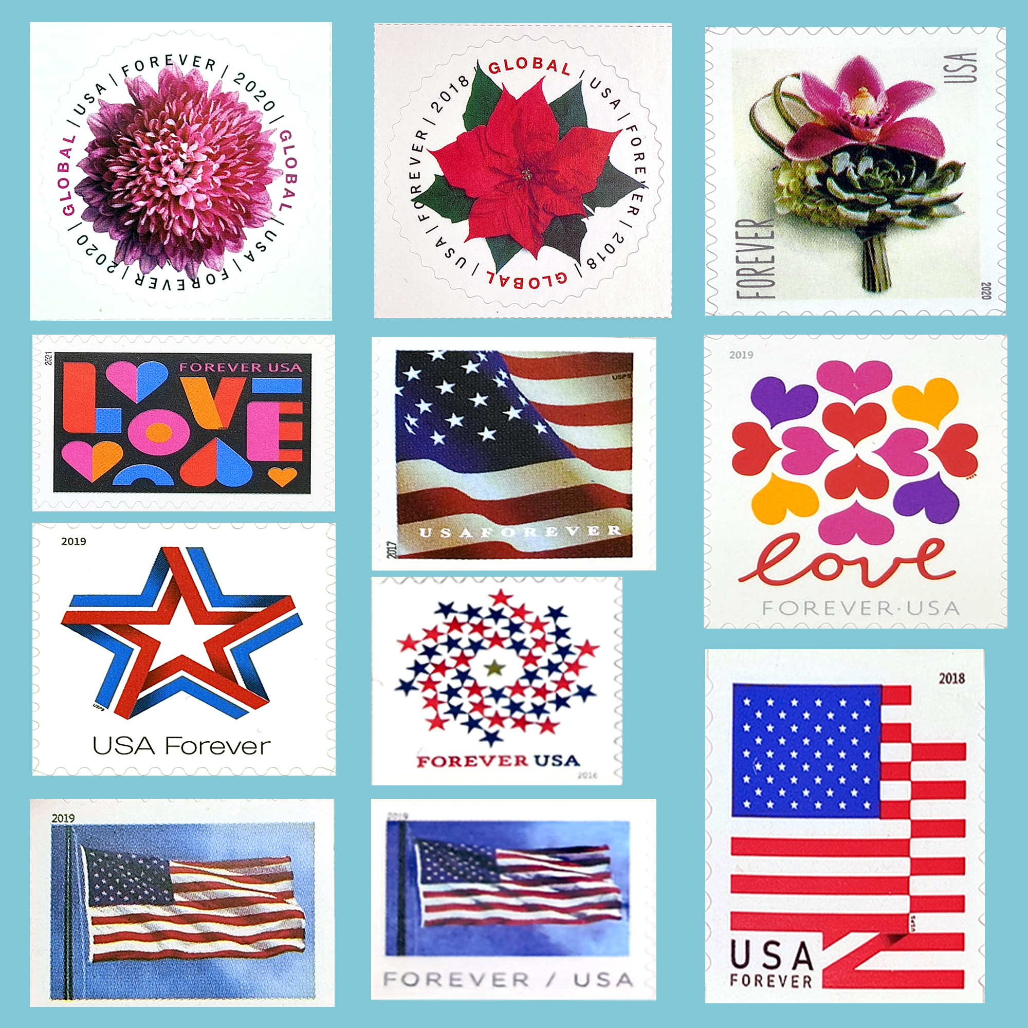 

free DHL 500pcs Forever 2018 US stamp Postage New Sealed Roll Coil Corsage love flowers USA 2017 2019 Envelope sticker Star stickers