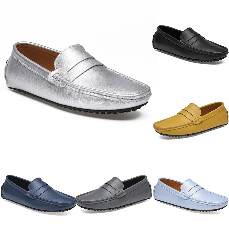 

leather peas men's casual driving shoes soft sole fashion black navy white blue silver yellow grey footwear all-match lazy cross-border 38- color116
