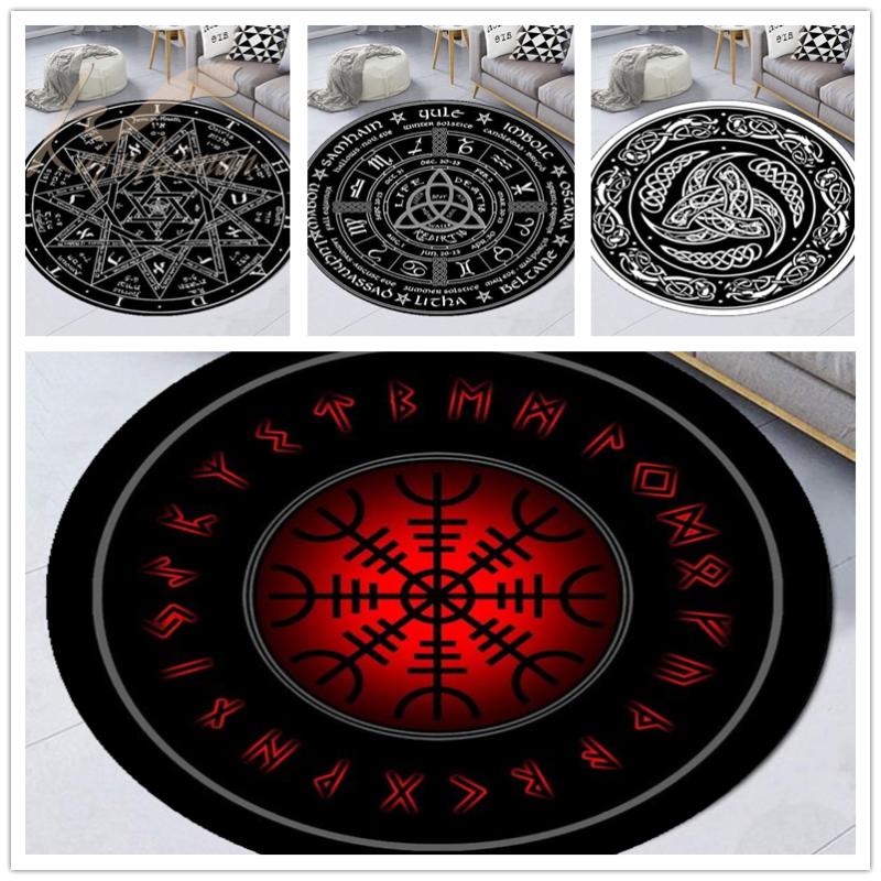 

Carpets Nordic Ancient Scandinavian Shield Viking And Runes Black Emblem Rugs Carpet For Classroom Living Room Bedroom Dining Rug, Style c
