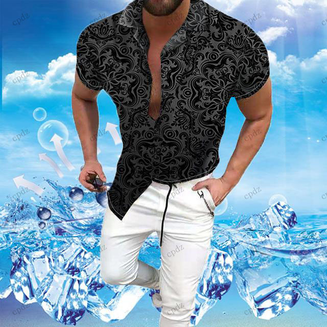 

summer Sweat absorption Turn-down Collar short sleeve printing shirt blouse chemisier top quick drying camicetta shirts men xxxl blusa Casual Clothing, 23