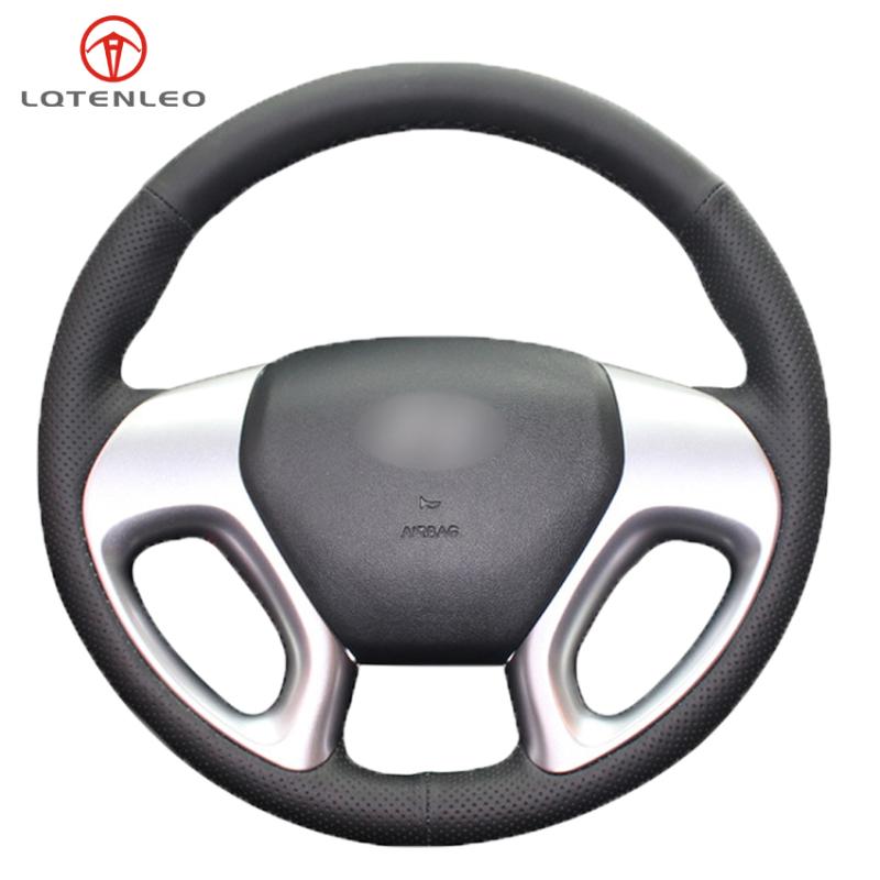 

Steering Wheel Covers LQTENLEO Black PU Artificial Leather DIY Hand-stitched Car Cover For Ix35 2011-2021 Tucson 2 2010-2021