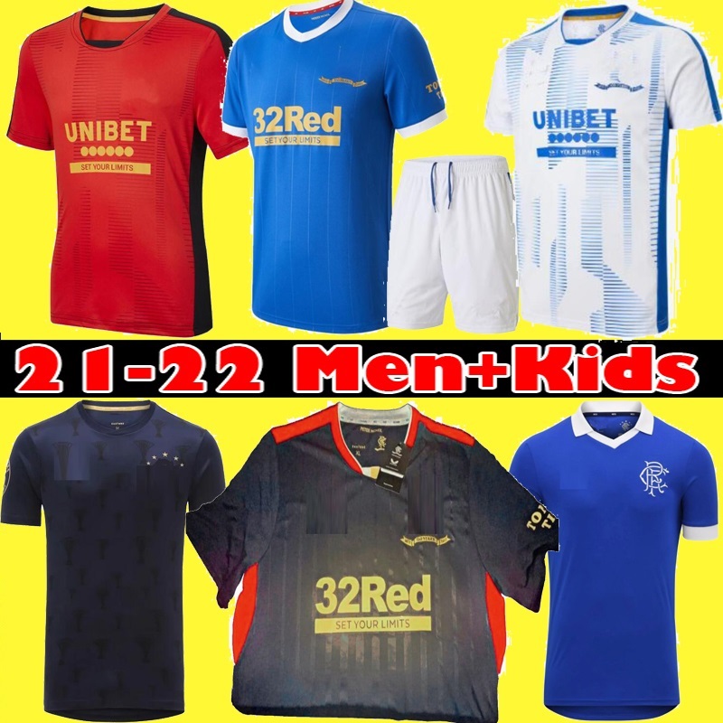 

Rangers 150th Anniversary Soccer Jerseys Glasgow 2021 2022 CHAMPIONS 55 DEFOE MORELOS KENT ARIBO ARFIELD 21 22 Home away football shirt Men Kids Kit, Men 3rd