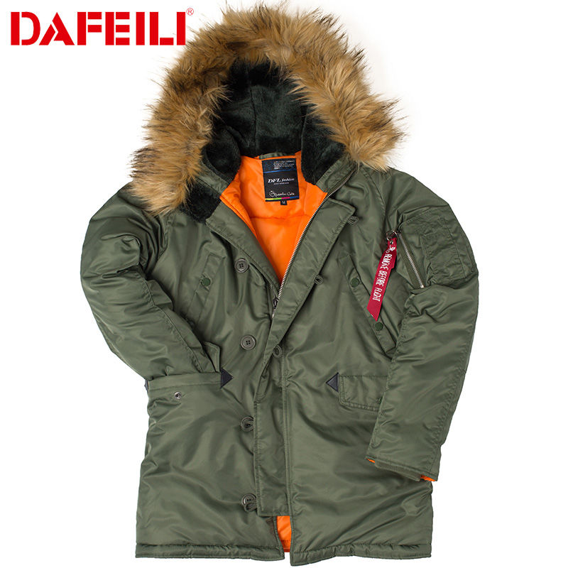 

Retro Slim Edition N3B Air Army Pilot Cotton Jacket Men's Cotton Jacket Pocket Winter Hooded Thick Mid-length, Black