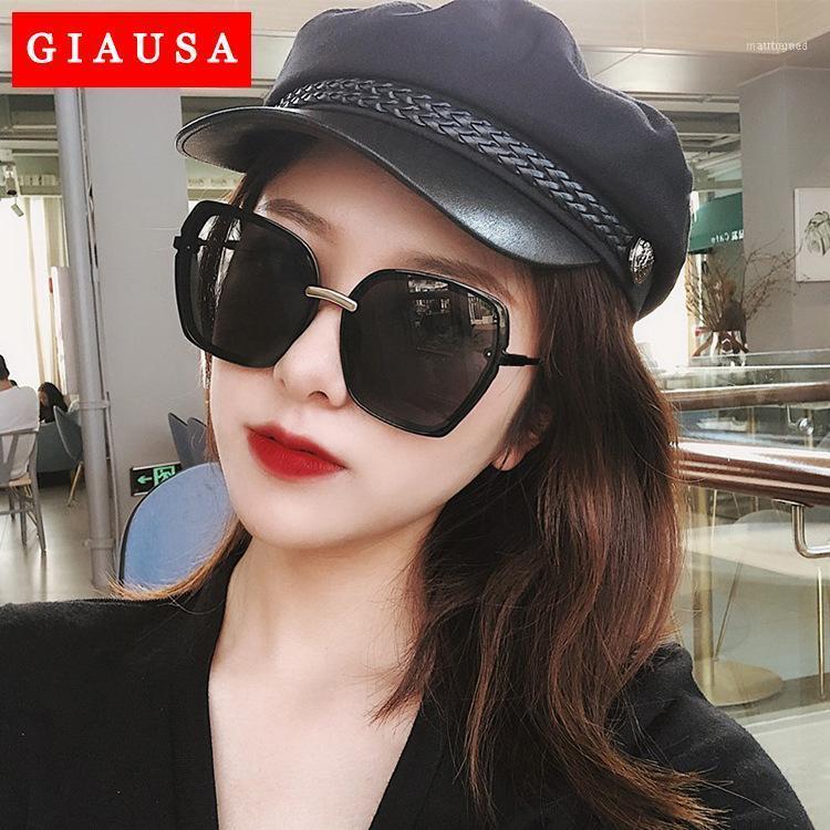 

Sunglasses 2021 Big Frame Women Square Brand Designer Shades Flat Lens Sun Glasses Vintage Driving Oculos Feminino UV400 GIAUSA1