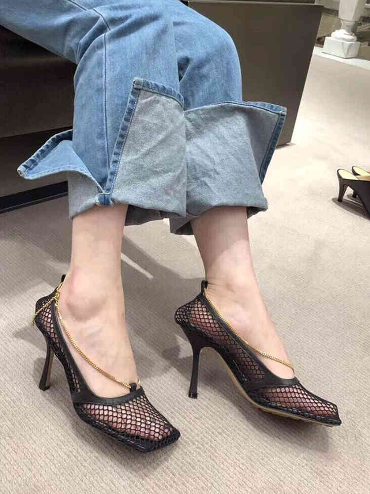 

Sandals will see women's high-heeled shoes sexy weird decorative metal knitted PNGQ, 1# shoe box