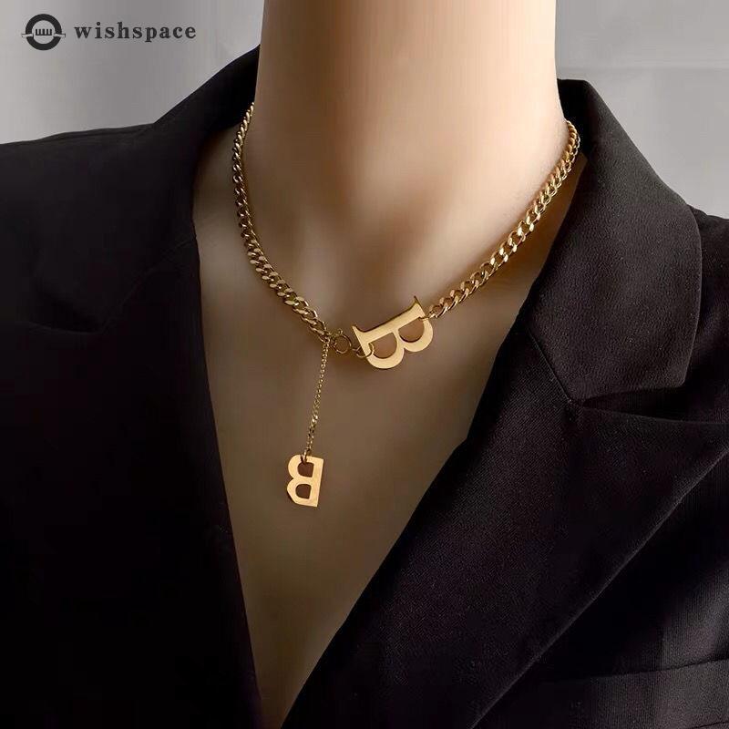 

Wishspace Stainless Steel Letter B Personality Hip Hop Style Short Necklace Fashion Pendant For Women Choker Jewelry Chains