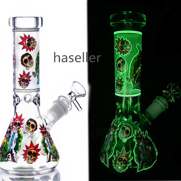 

Glow In The Dark Bong Hookahs beaker Dab Rigs Thick glass Bubbler Downstem Perc with 14mm Bowl Piece Smoking Pipe