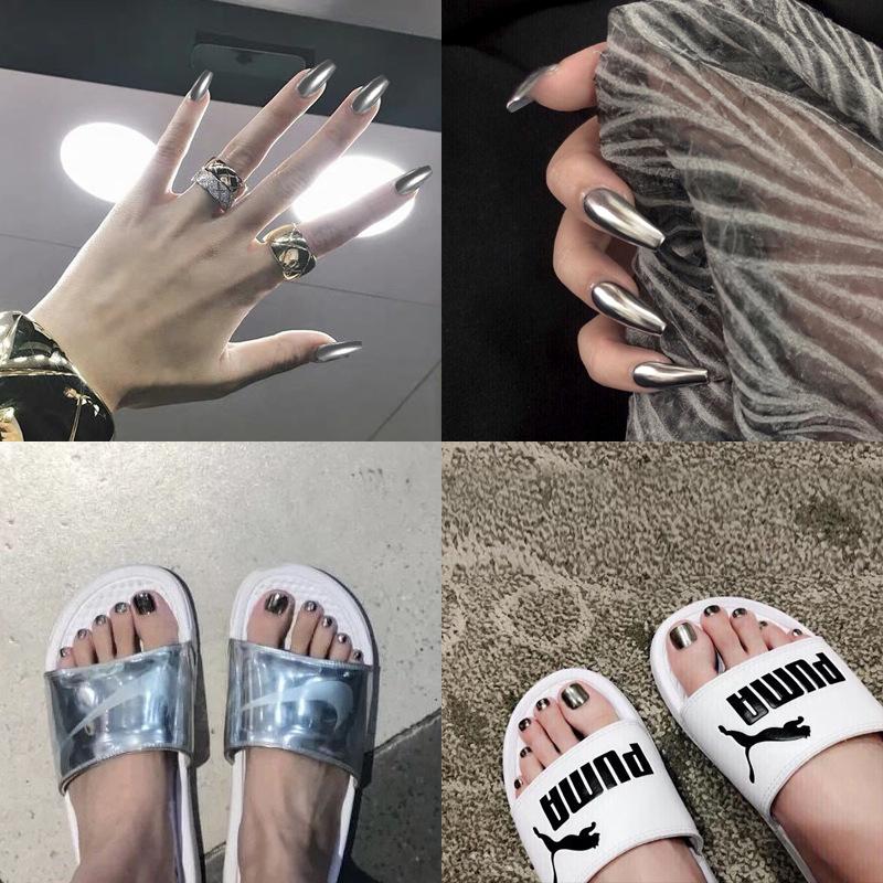 

False Nails High Quality 24pcs/box Nail Patch Solid Color Metal Light Toe DIY Decoration Accessories, Red;gold