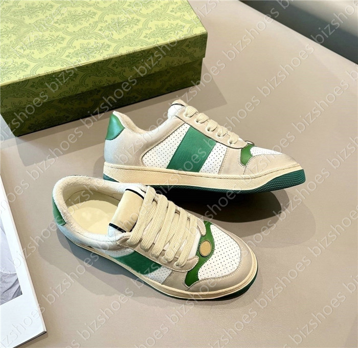 

Screener Shoe Red Green stripe Italy vintage Luxurys Designer Sneakers trainers sports casual shoes Distressed Dirty leather Sneaker, 11