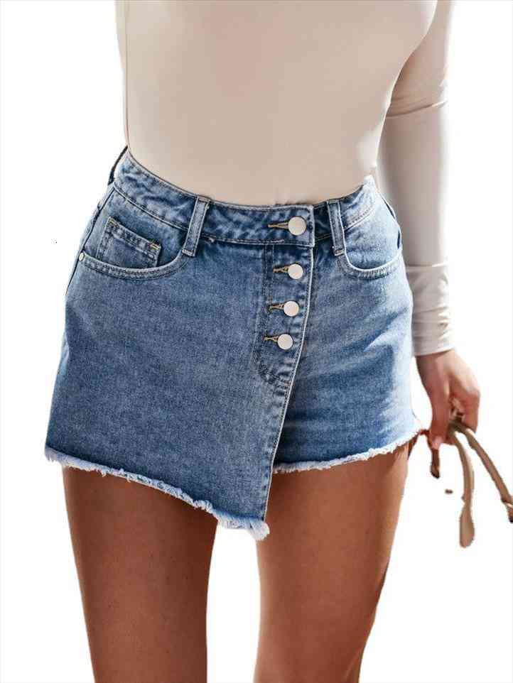 

Summer Womens Straight Breasted Denim Shorts High Waist Button Fly Shorts Skirts Feminino, White;black
