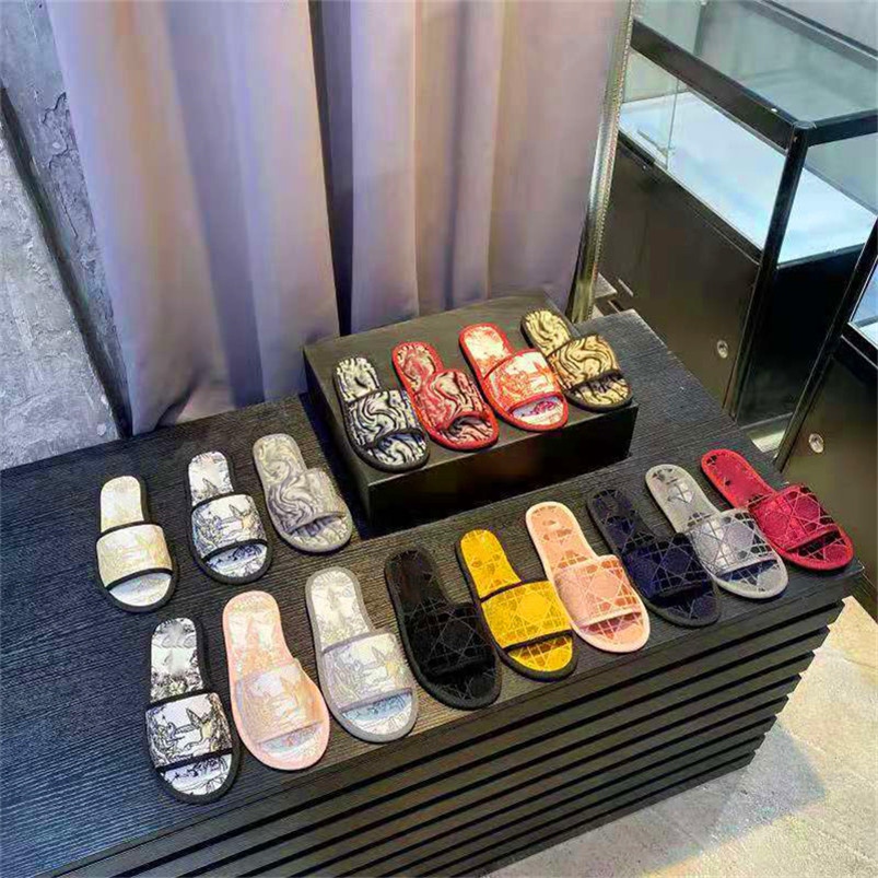 

Designer Women Slippers DWAY Zodiac Embroidered Cotton Slides Sandals Indoor Outdoor Supple Ultra-thin Rubber Sole Star Lucky Symbol Summer, Black