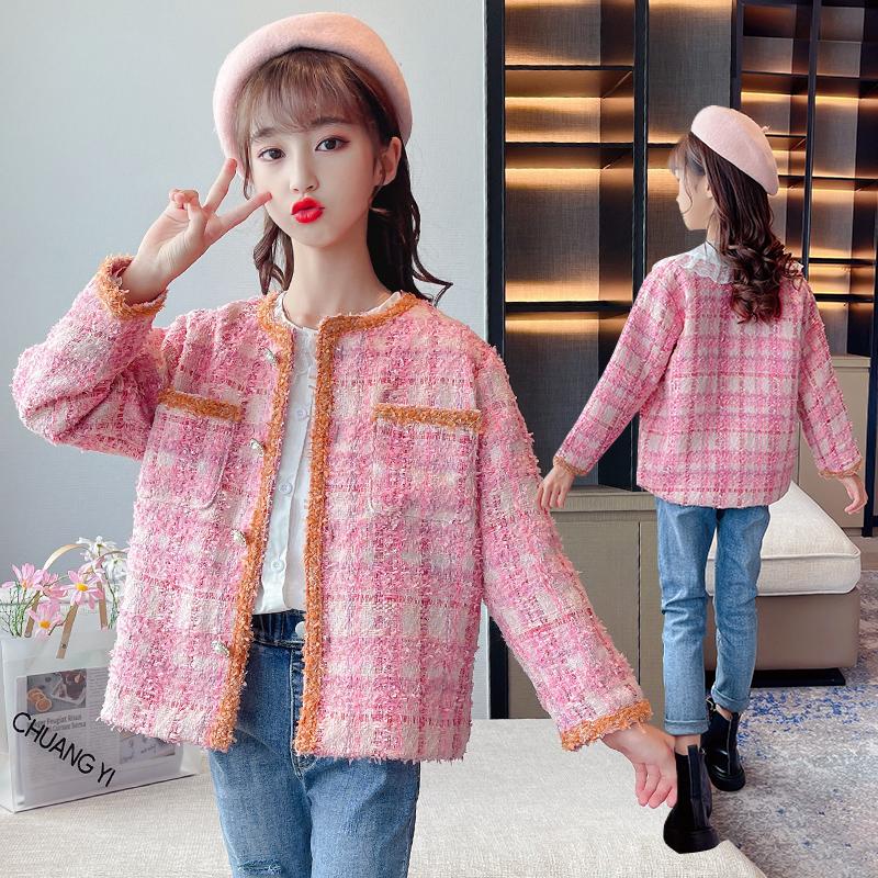 

Jackets Girls Children's Autumn Pink Coats Korean Kids Round Collar Zipper Fashion 3 4 6 7 8 9 10 11 Y Jacket