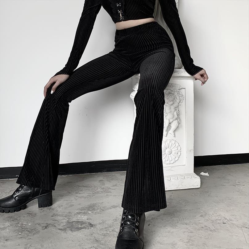 

retro velvet bell bottomed womens capri long high waist solid slim fit elastic suede ribbed wide leg trousers vintage, Black;white