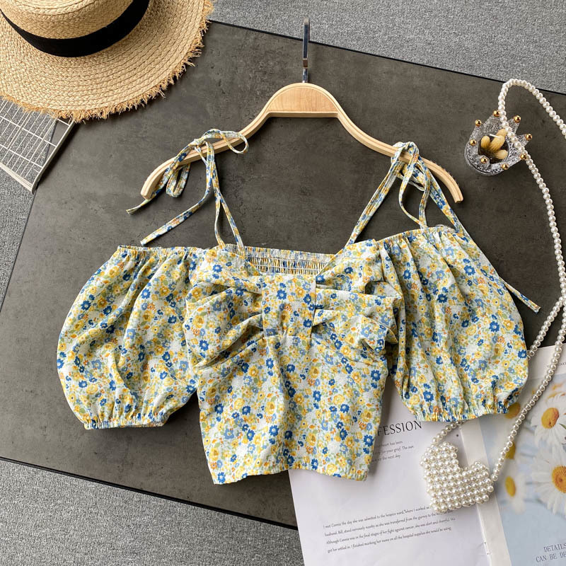 

Women's T-Shirt Summer Women Shirt Short Sleeve Tops Slim Slash Neck Girdle Printed Floral Crop Top Blouses Feminine Sweet Overshi, Khaki