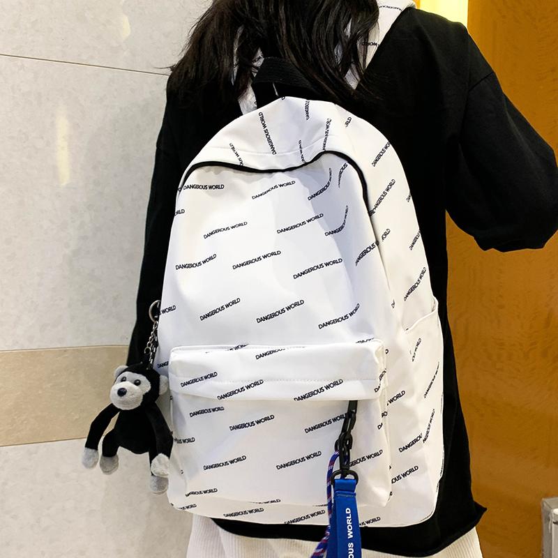 

Backpack Graffiti Style Female Wild Travel -selling School Bag Korean Harajuku Ulzzang Middle Student, White - no pendant