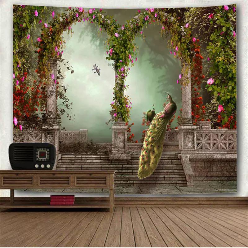 

Tapestries Beautiful Garden Peacock Arch Picture Mandala Wall Hanging Tapestry Vintage Forest Blanket European Carpet Sofa