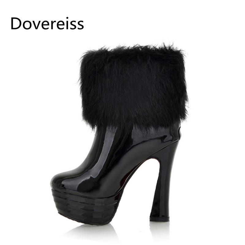 

Boots Winter For Woman Fashion Sexy Pointed Toe Consice Shoes Waterproof Clear Heels Chunky Ankle Big Size 52, Black