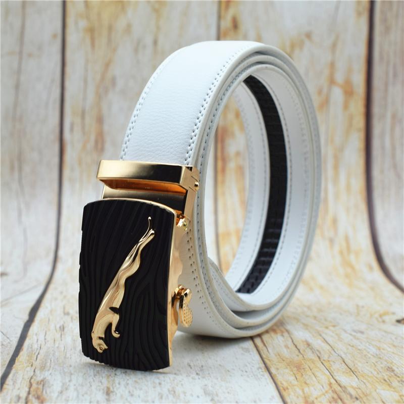 

Belts Genuine Leather Men Belt White Strap Fashionable Automatic Buckle 3.5CM Width Designer For 90-130CM Trouser, Black