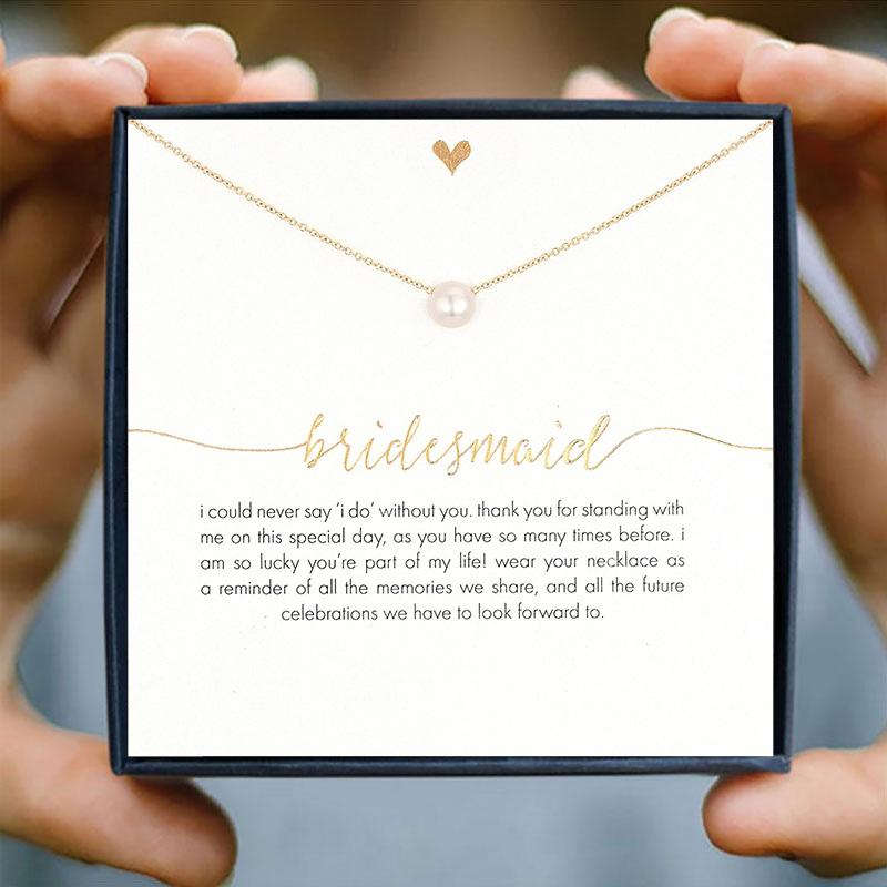 

Pendant Necklaces IcareU Bridesmaid Love Pearl Necklace Wedding Propose Wish White Card Gift Box Gold Alloy Clavicle Short Chain Jewelry, Silver