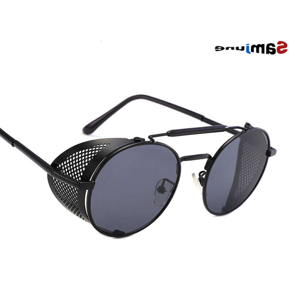 

Highend accessories Samjune Vintage Retro Round Metals Sunglass SteamPunk Style Side Mh Brand Digner Glass Ey De Sol Shad Uv protection, Black