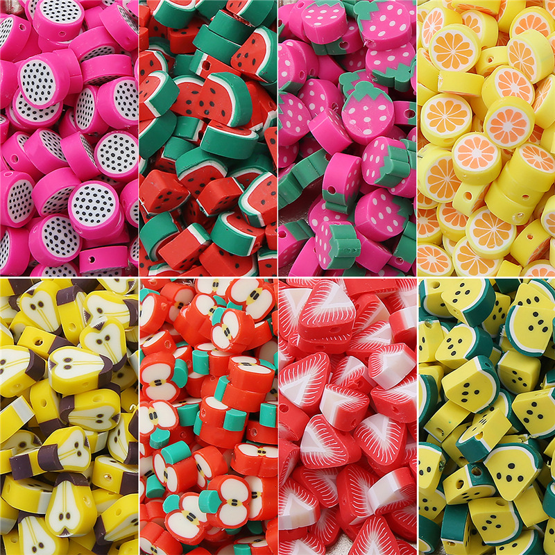 

30pcs/lot 10mm Fruit Beads Polymer Clay Spacer Bead Mixed Color Polymerclay Charms For Jewelry Making DIY Bracelets necklace Wholesaler