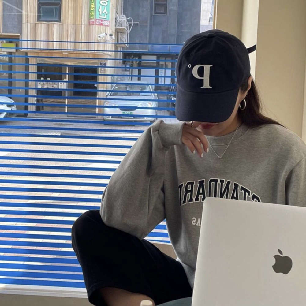 

South Korean P letter simple cap children's versatile sun hat in spring and summer, Blue;gray