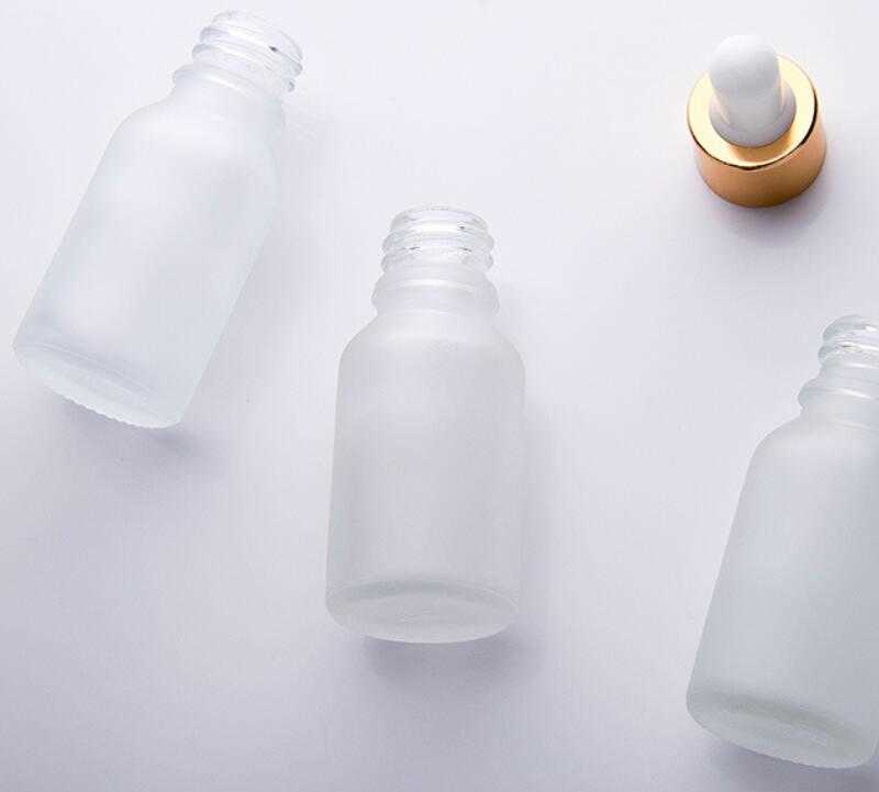 15ml clear frosted glass dropper bottle cosmetic 20ml essential oil glass bottle with gold silver black cap LX2880