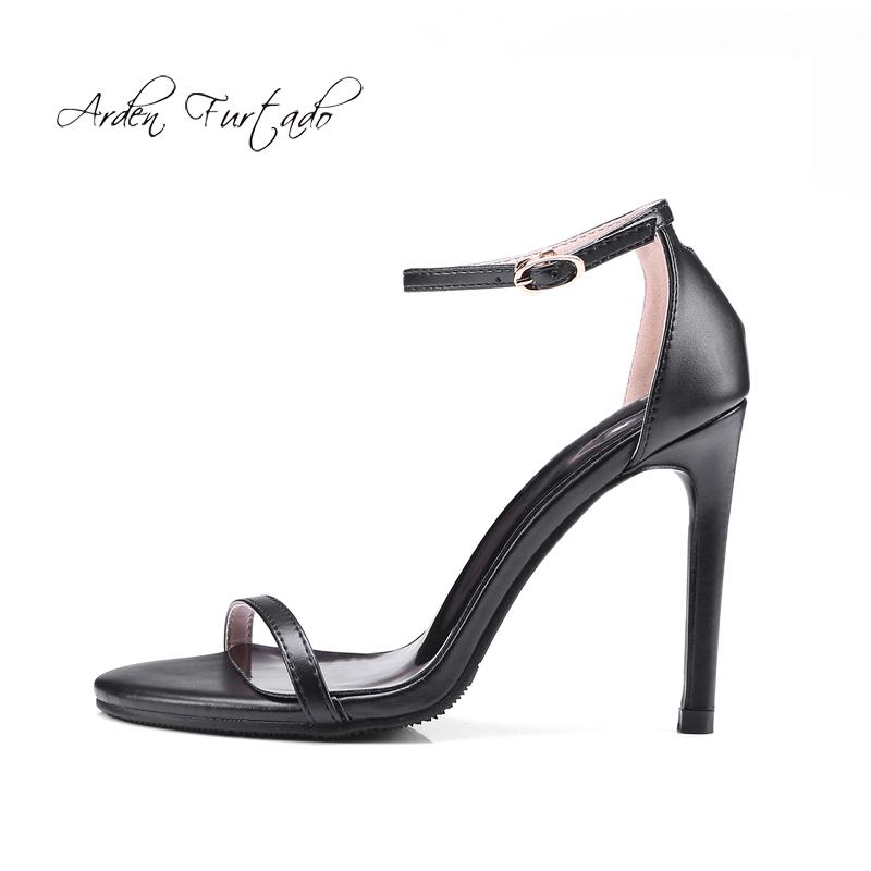 

Arden Furtad2021 Summer High Heels Stilettos Ankle Strap Fashion Cover Genuine Leather Concise Sandals Elegant Party Shoes, Black