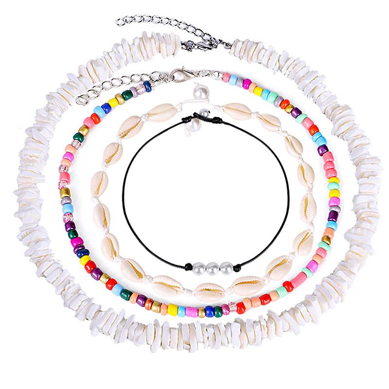 

Chokers 4pcs Set Rainbow Rice Bead Broken White Shell Imitation Pearls Necklace Clavicle Chain Bohemian Fashion Women Jewelry