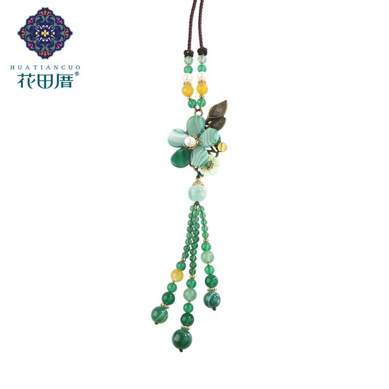 

Pendant Necklaces Ethnic Handmade Lampwork Flower Necklace For Women Jewelry Bronze Leaves Beads Chain Tassel CL-18090