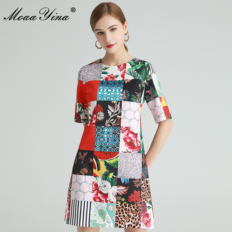 

Fashion Designer dress Summer Women's Dress Short sleeve Vintage Plaid Floral-Print Dresses 210524, Multi