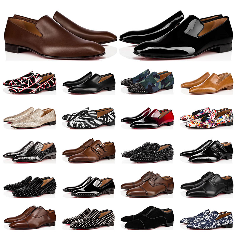 

men Luxurys Designers Oxford casual shoes red bottoms black brown suede camo Patent Leather Rivets fashion Dress Wedding Business loafers size 38-47